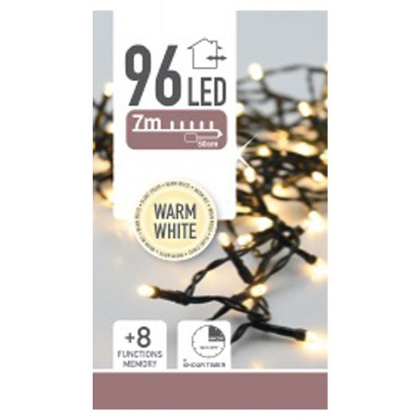 96 Λευκά Θερμά Λαμπάκια LED Μπαταρίας Εξωτερικού Χώρου, με 8 Προγράμματα και Χρονοδιακόπτη (7m)